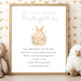 Póster Cute Little Bunny Baby Shower Late Night Diapers
