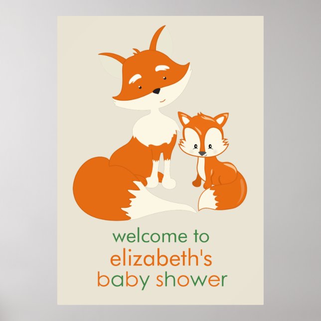 Póster Cute Little Fox and Mom Baby Shower Poster (Frente)
