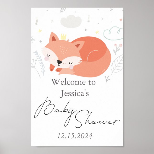 Póster Cute Little Fox Baby Shower (Frente)