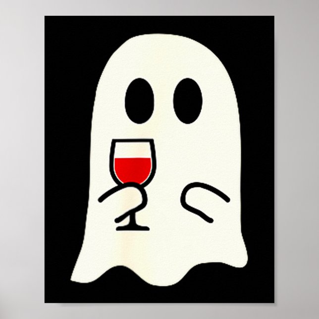Póster Cute Little Ghost Red Wine Gl Halloween  (Frente)