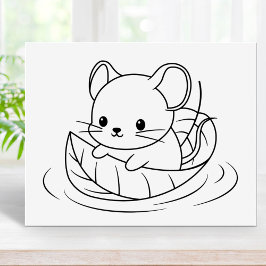 Póster Cute Little Mouse Leaf Boat Coloring Page