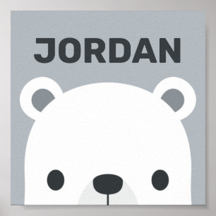 Póster Cute Little Polar Bear with Personalized Name