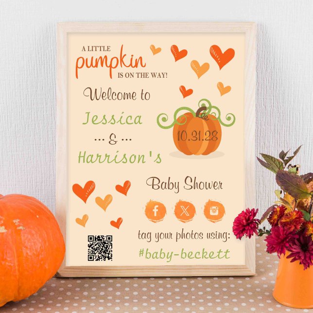 Póster Cute Little Pumpkin Baby Shower Welcome Sign  (Subido por el creador)