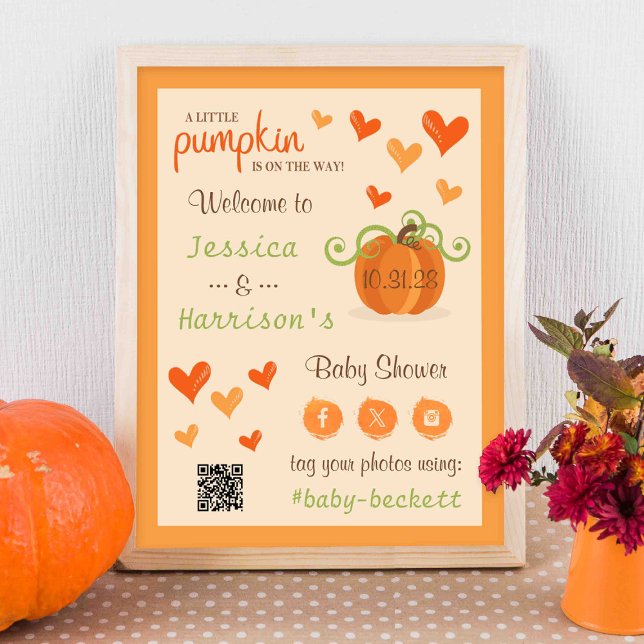 Póster Cute Little Pumpkin Baby Shower Welcome Sign  (Subido por el creador)