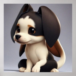 Póster Cute little puppy dog dark brown and white poster