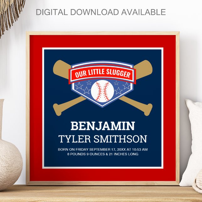 Póster Cute Little Slugger Baseball Baby Birth Stats (Subido por el creador)