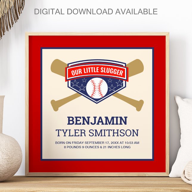 Póster Cute Little Slugger Baseball Baby Birth Stats (Subido por el creador)