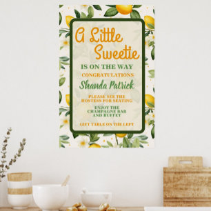 Póster Cute Little Sweetie Tema de Limón Baby Shower