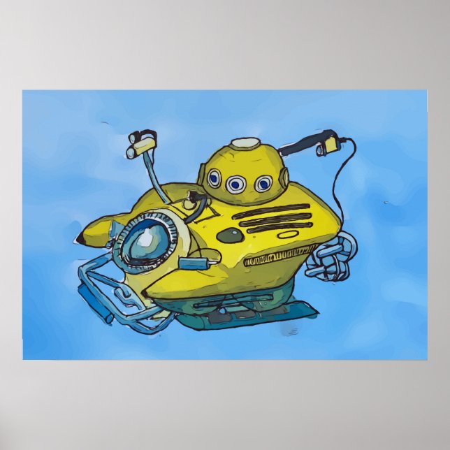 Póster Cute little yellow submarine in blue water (Frente)