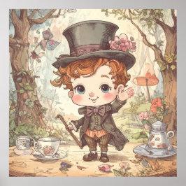Póster Cute Mad Hatter Whimsical Wonderland Woodland Art