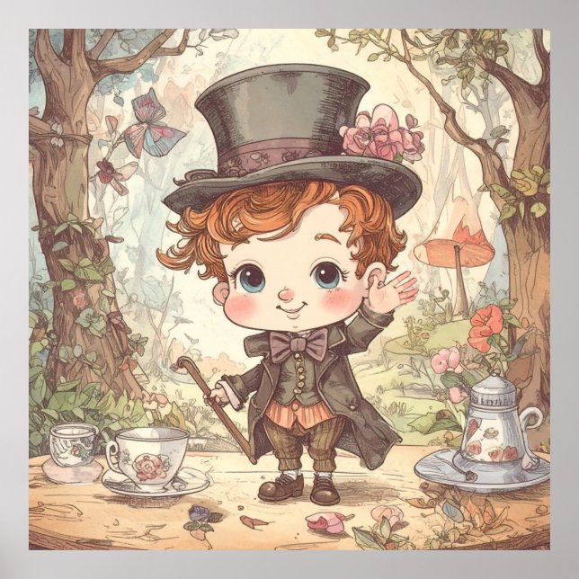 Póster Cute Mad Hatter Whimsical Wonderland Woodland Art (Frente)