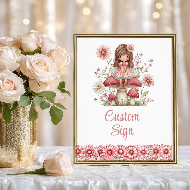Póster Cute Magical Fairy Blush Rosa Cumpleaños 3 Persona (Cute Magical Fairy Blush Pink 3rd Birthday Custom Sign)
