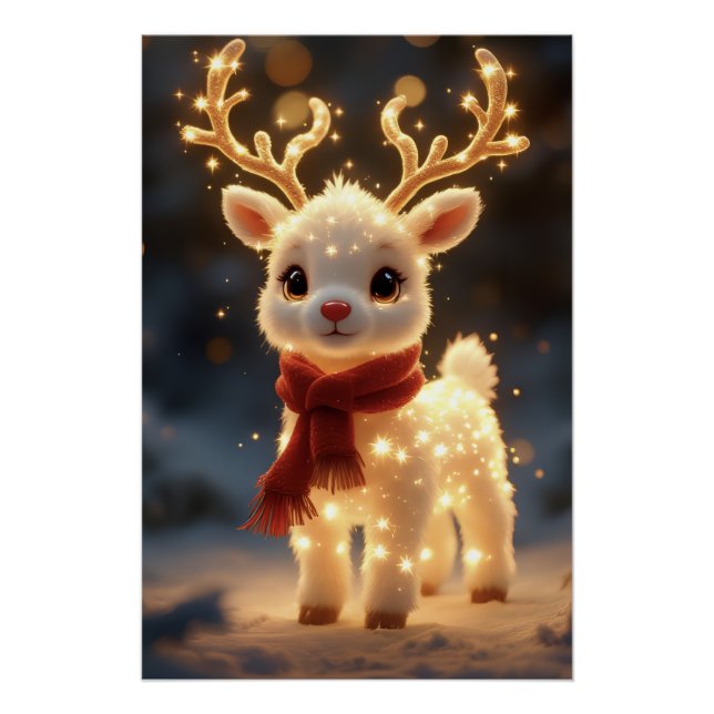 Póster Cute Magical Reindeer with Sparkling Lights (Anverso)