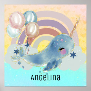 Póster Cute Magical Sea Unicorn Custom Name 