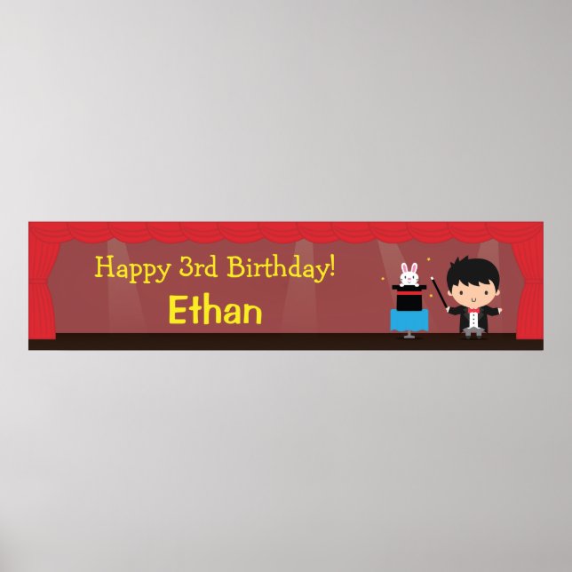 Póster Cute Magician Magical Birthday Party Banner (Frente)