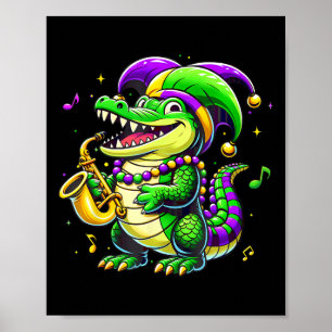 Póster Cute Mardi Gras Alligator Jester Gorra Carnaval Pa