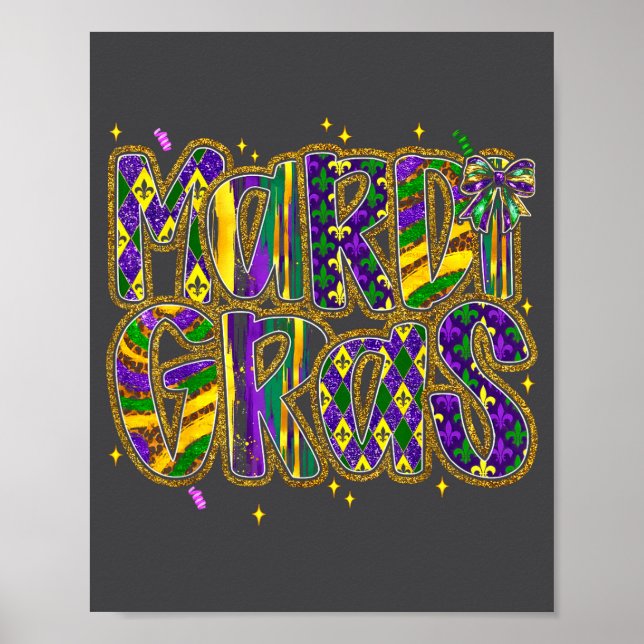 Póster Cute Mardi Gras Fat Coquette Bow Tuesday Kids Girl (Frente)