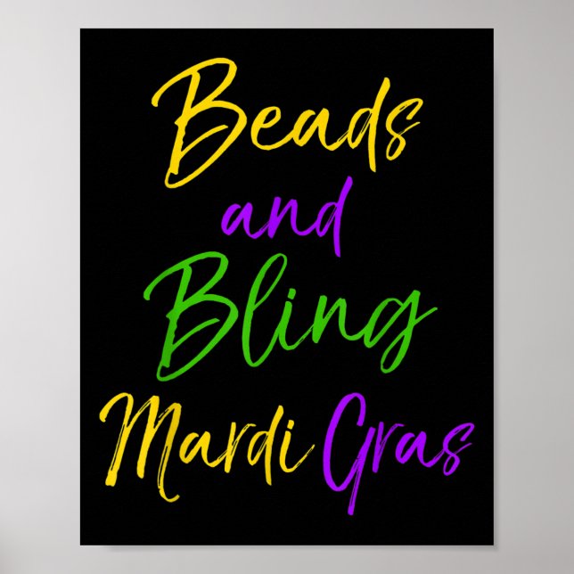 Póster Cute Mardi Gras Party Quote Gift Beads And Bling M (Frente)