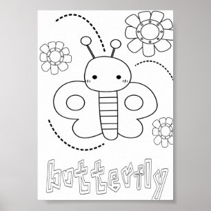 Póster Cute Mariposas Insectos Para Colorear
