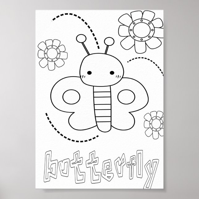 Póster Cute Mariposas Insectos Para Colorear (Frente)