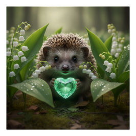 Póster Cute May Hedgehog con corazón de esmeralda