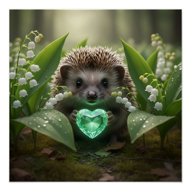 Póster Cute May Hedgehog with Emerald Heart (Anverso)