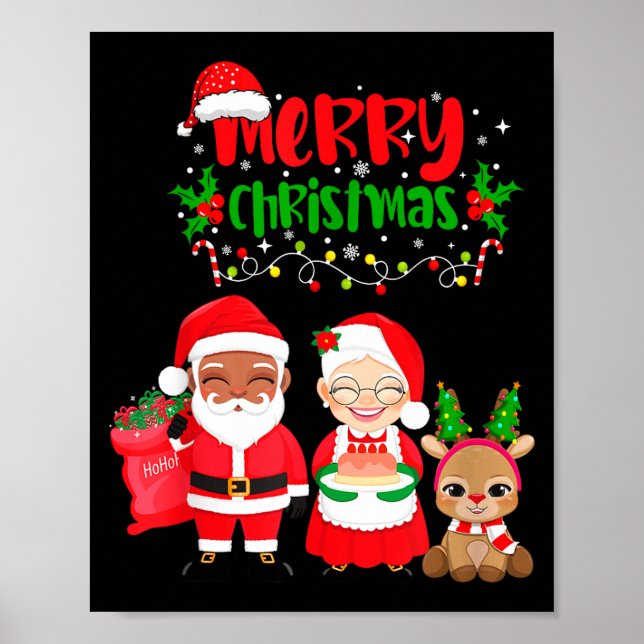 Póster Cute Melanin Santa &amp; Mrs Claus Interracial Fam (Frente)