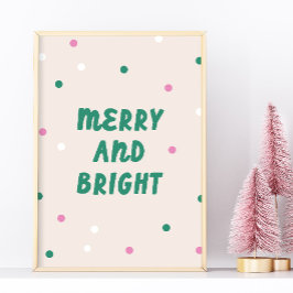 Póster Cute Merry & Bright Pink Confetti Holiday Print