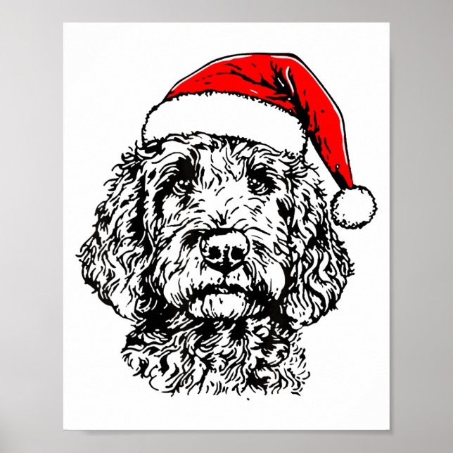 Póster Cute Merry Christmas Goldendoodle Santa Christmas  (Frente)