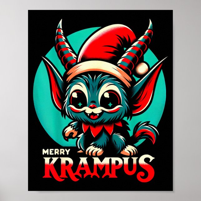 Póster Cute Merry Krampus Christmas Holiday 30’s Retro Ca (Frente)