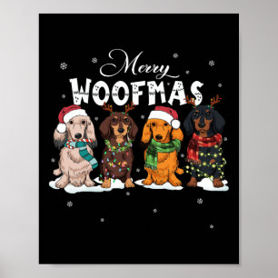 Póster Cute Merry Woofmas Navidades de Dachshund Perro Re