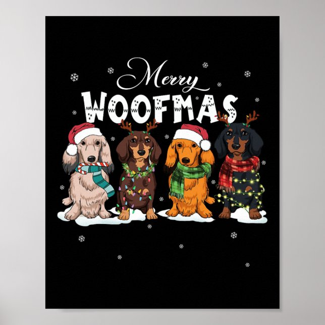 Póster Cute Merry Woofmas Navidades de Dachshund Perro Re (Frente)