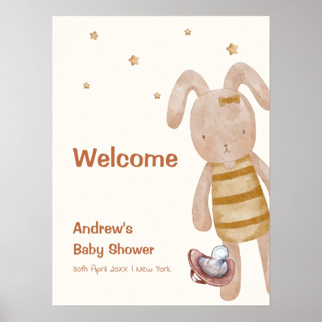 Póster Cute Minimalista Boho Juguete de Conejo Bienvenida (Frente)