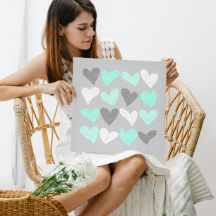 Póster Cute mint grey love hearts