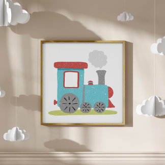 Póster Cute & Modern Hand-Drawn Train Nursery Art