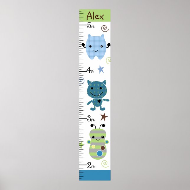 Póster Cute Monsters Growth Chart Manténgase a 8x44! (Frente)