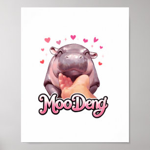 Póster Cute Moo Deng Hippo Girlie Corazones para chicas n