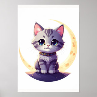 Póster Cute Moon Cat Art Print – Magical Kitten design