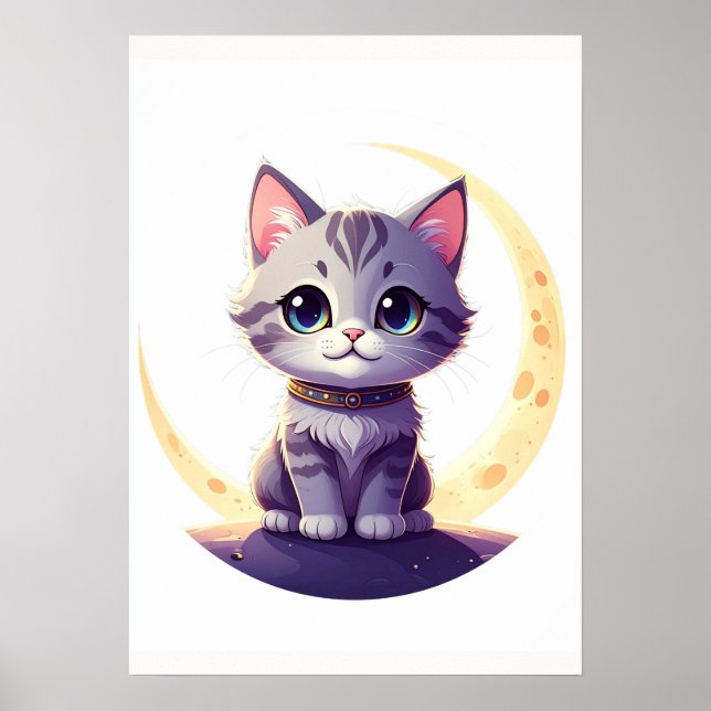 Póster Cute Moon Cat Art Print – Magical Kitten design (Frente)