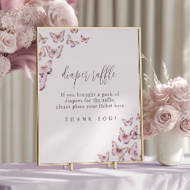 Póster Cute morado y mariposa rosa Diaper Raffle