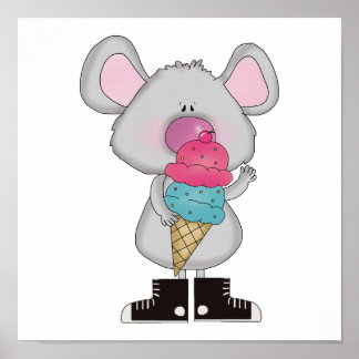 Póster cute mouse with ice cream cone