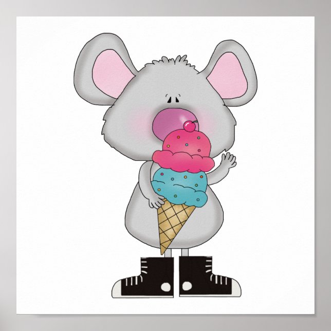 Póster cute mouse with ice cream cone (Frente)