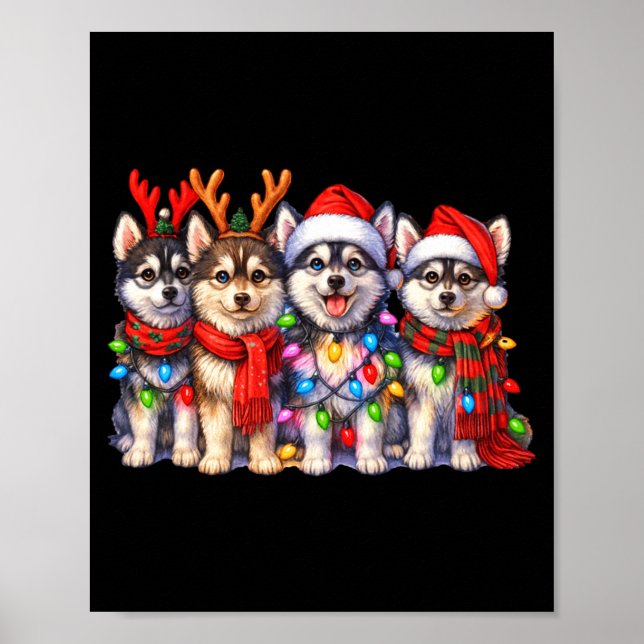 Póster Cute Msky Christmas Dogs With Lights Long Sleeve  (Frente)