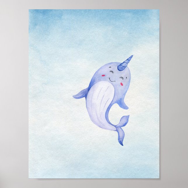Póster Cute Narwhal Ocean Nautical Nursery Poster (Frente)