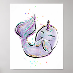 Póster Cute Narwhal Personalizado Kawaii Ilustracion Añad
