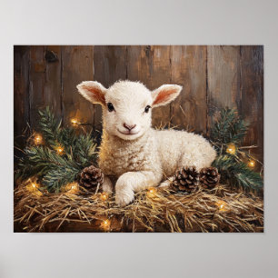 Póster Cute Navidades Lamb Rústica Pintura