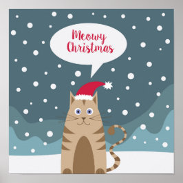 Póster Cute navidades mascota gatito santa claus nieve