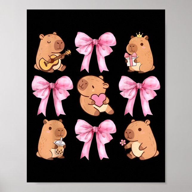 Póster Cute Nk Coquette Bow Kawaii Capybara Lover  (Frente)