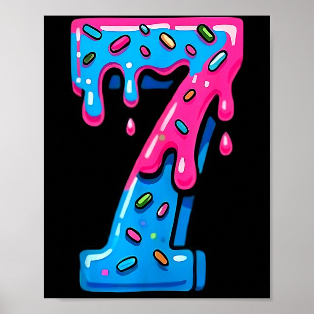 Póster Cute Number 7 Ice Cream Drip 67 Meme Costume Coupl (Frente)