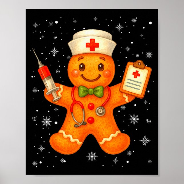 Póster Cute Nurse Gingerbread Pjs Christmas Xmas Nurse Rn (Frente)